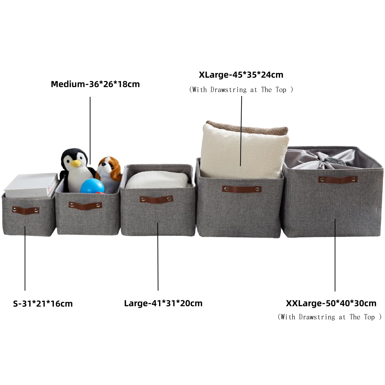 Mangata Set of 3 Fabric Storage Boxes, Medium Collapsible Storage Basket for Books, Baby Toys, Clothes (Medium, Grey)
