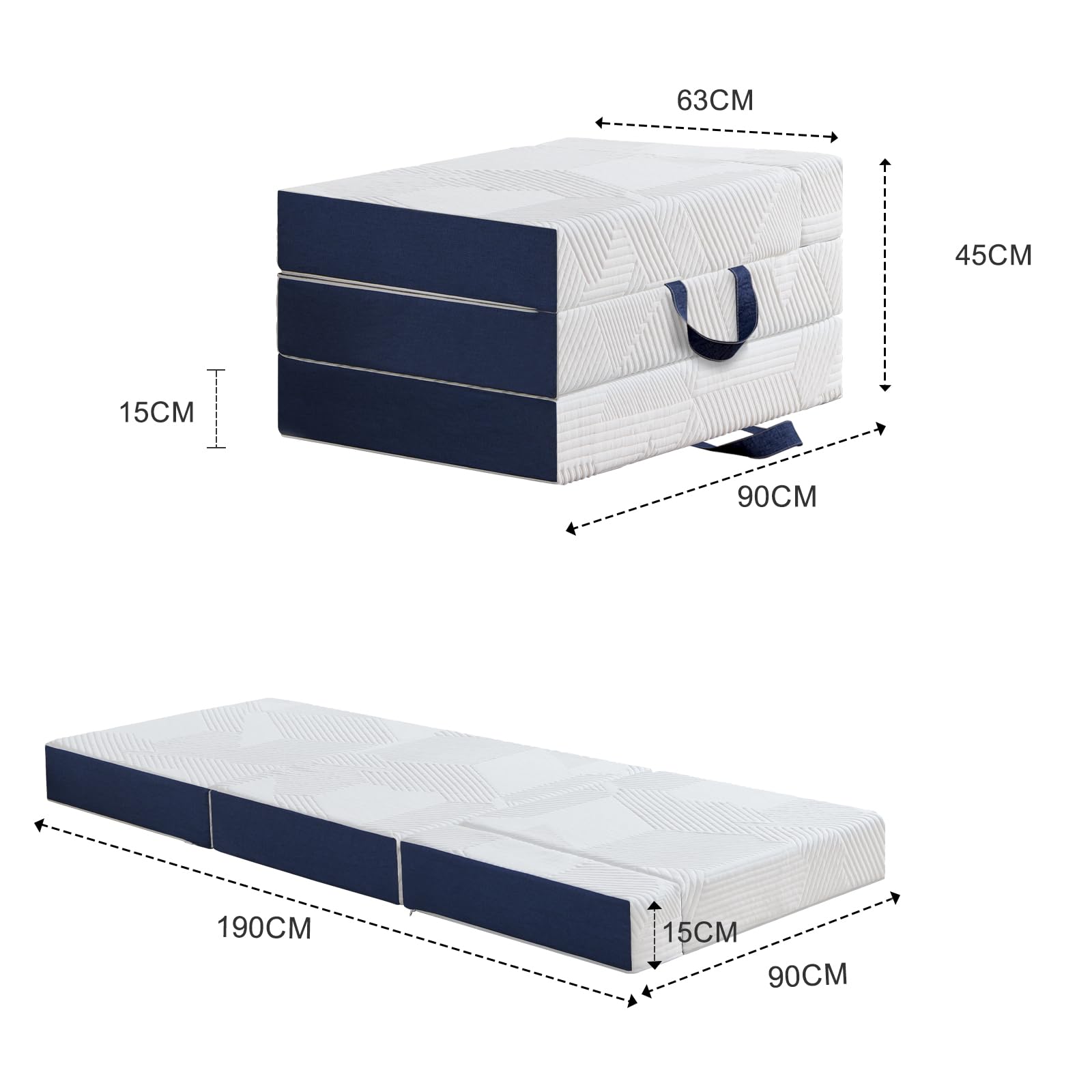 Hiimgo Folding Mattress,Single Memory Foam Trifold Mattress,90x190x15cm