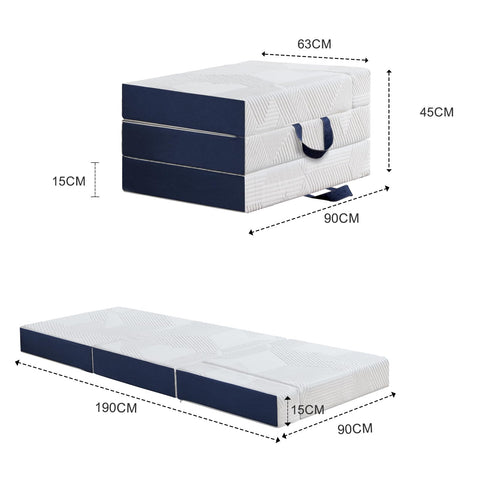 Hiimgo Folding Mattress,Single Memory Foam Trifold Mattress,90x190x15cm