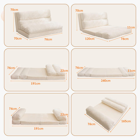 MAXYOYO Bean Bag Bed Folding Sofa Bed Mattress for Adults, Extra Thick 6 Fold Floor Couch for Bedroom Living Room, Beige, 75x240 cm