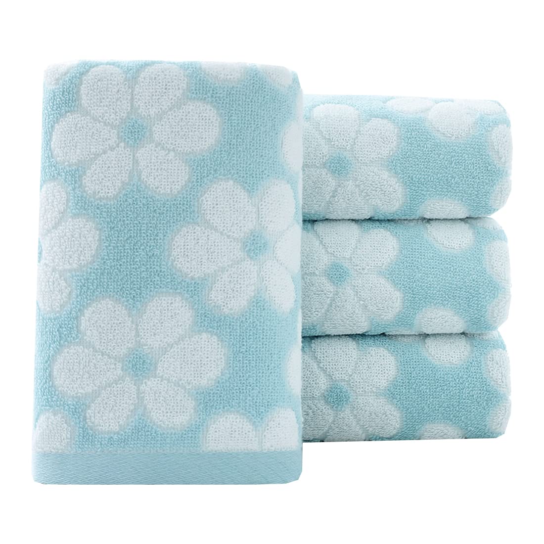Pidada Hand Towels Set of 4 Floral Pattern 100% Cotton Soft Absorbent Decorative Towel for Bathroom(Blue)