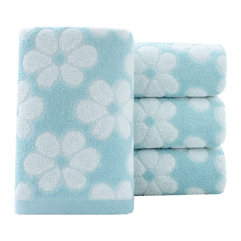 Pidada Hand Towels Set of 4 Floral Pattern 100% Cotton Soft Absorbent Decorative Towel for Bathroom(Blue)