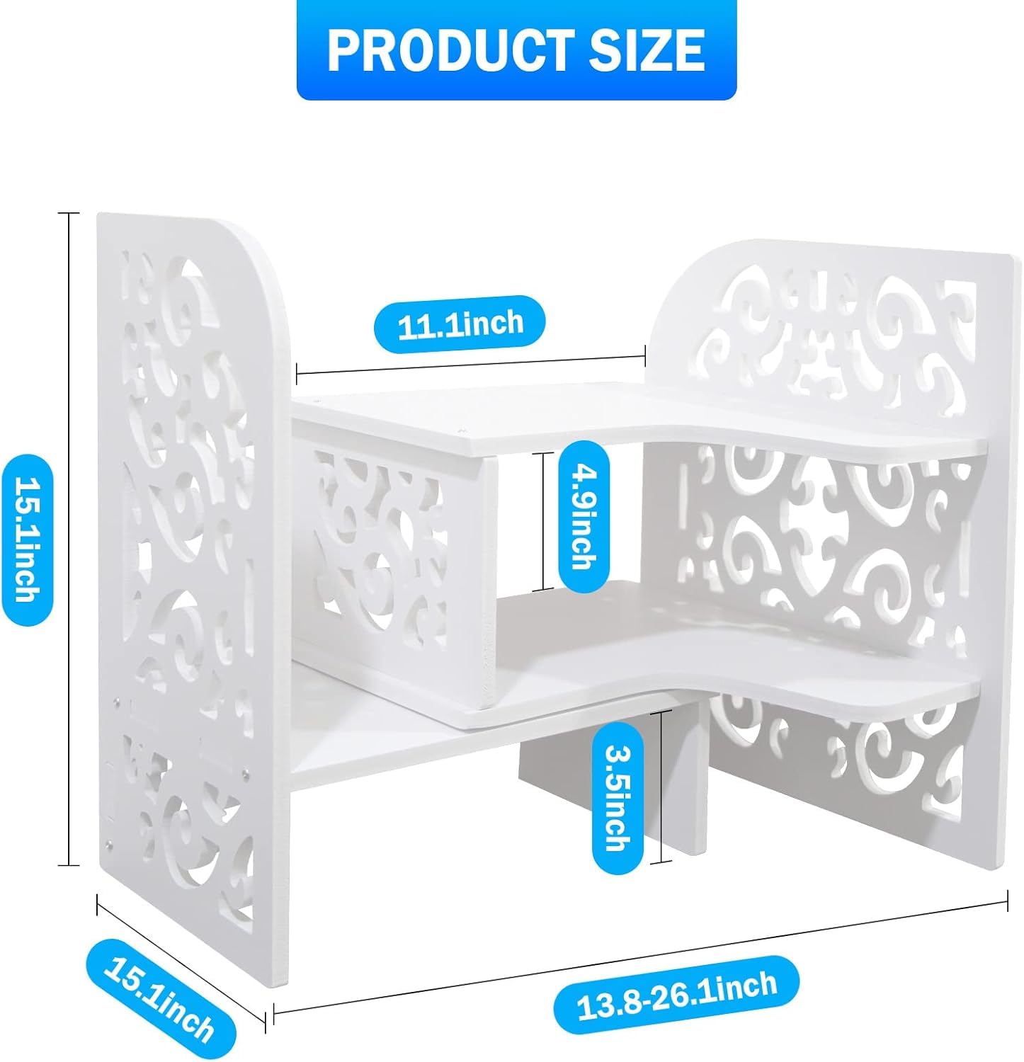 DoToGo Desk Shelf Organizer, Deskop Bookshelf for Small Space Adjustable Expendable for Office, Home, Kitchen (white-wanqu-lk)