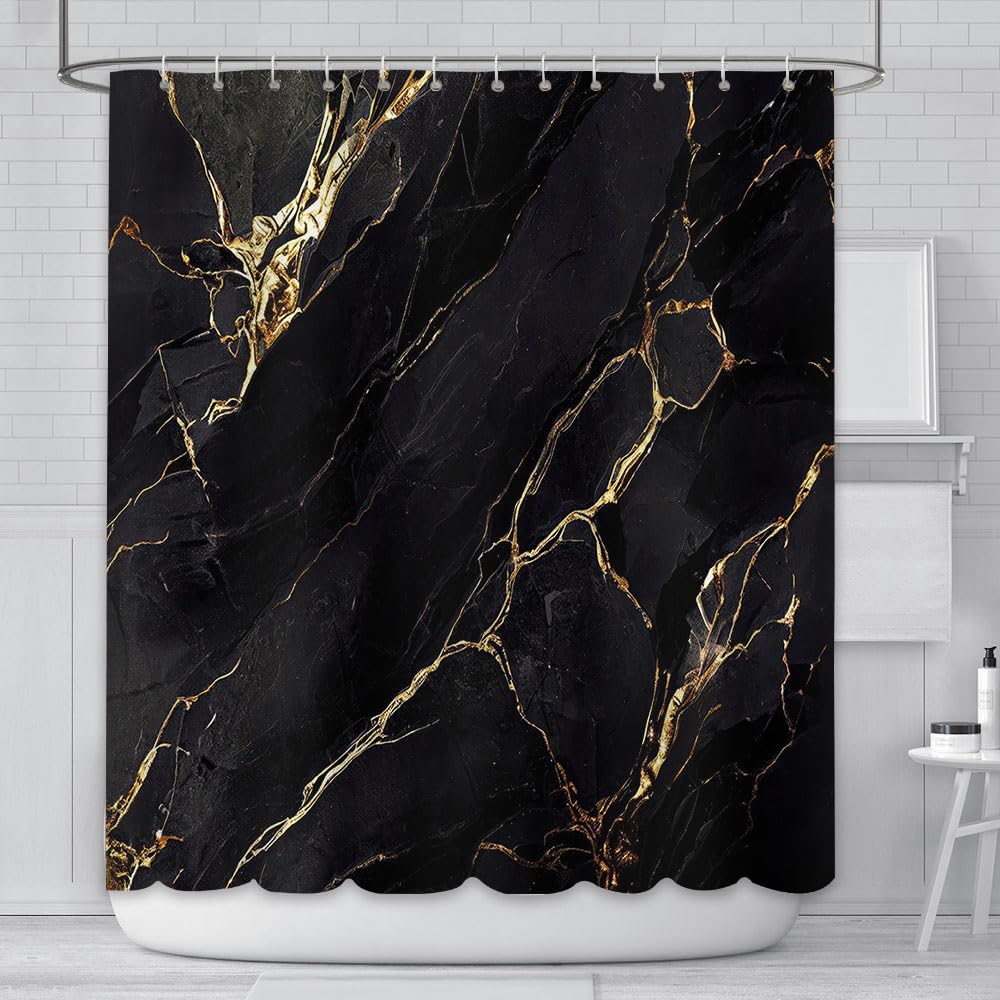 AIBIIN Black Marble Shower Curtain for Bathroom Modern Abstract Fabric Cloth Shower Curtains Durable Polyester Material with 12 Hooks 180x180cm