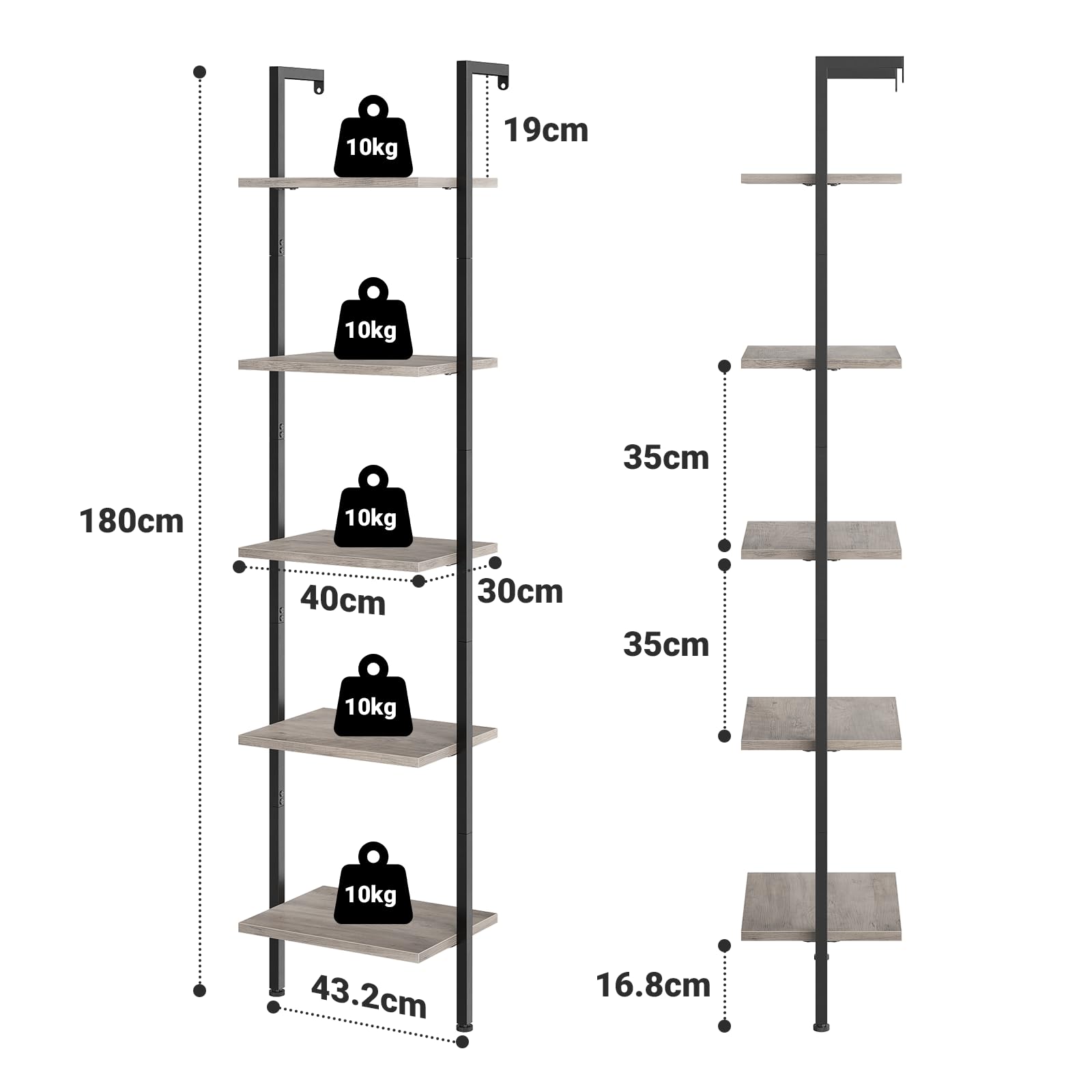 ELYKEN Slim Leaning Ladder Shelf Wall Mounted Wooden Narrow Shelf Unit