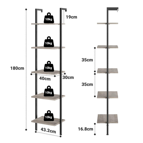 ELYKEN Slim Leaning Ladder Shelf Wall Mounted Wooden Narrow Shelf Unit