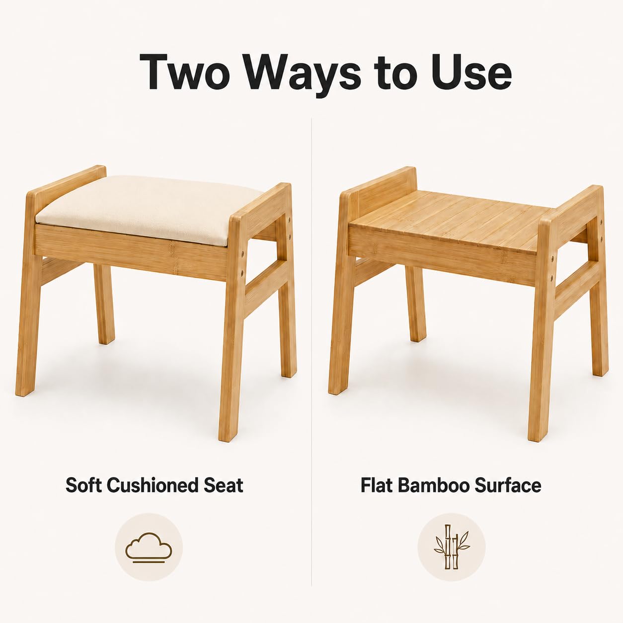 BAMBOOHOMIE Foot Stool Ottoman, Modern Vanity Stool Chair for Makeup with Removable Cushion & Side Handles