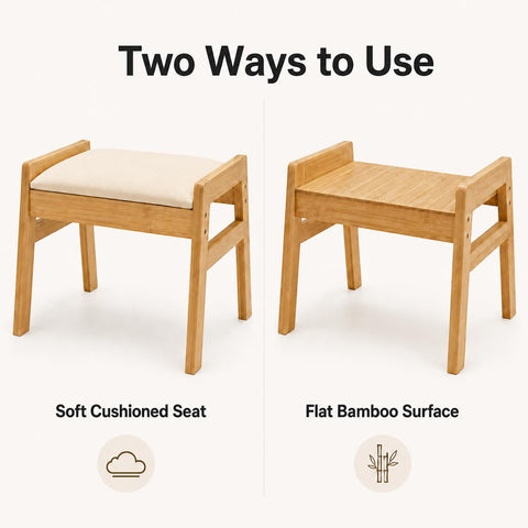 BAMBOOHOMIE Foot Stool Ottoman, Modern Vanity Stool Chair for Makeup with Removable Cushion & Side Handles