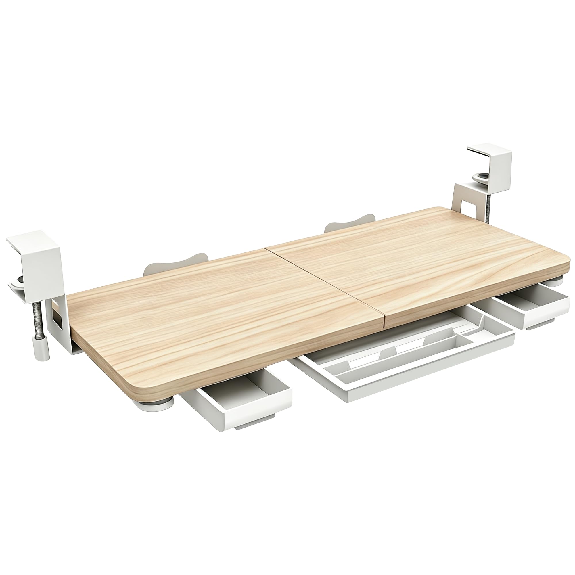 Keyboard Tray Under Desk with Drawer,26.77" X 11.81"Large Size Keyboard Tray with C Clamp-on Mount, Easy to Install, for Home Office (Maple)