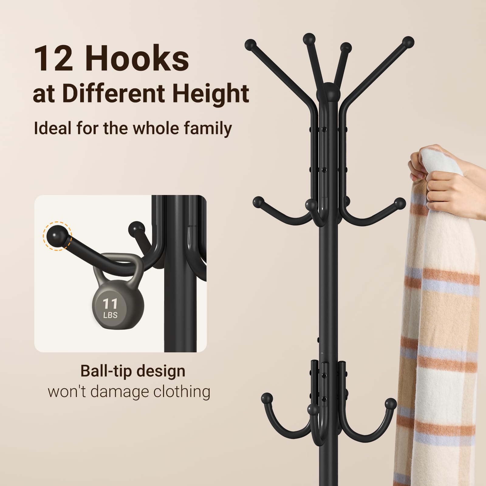 ELYKEN Metal Coat Stand with Umbrella Holder Vintage for Office Black
