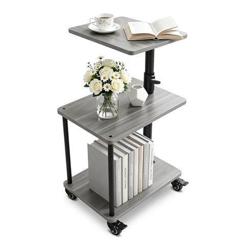 Bingyouth Side Table with Wheels, Height Adjustable Sofa Table with 360° Swivel Top, 3 Tier Bedside Table for Living Room, Bedroom and Small Spaces