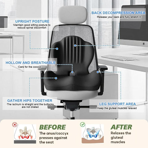 HoldOneLight Ergonomic Memory Foam Seat Cushion Black