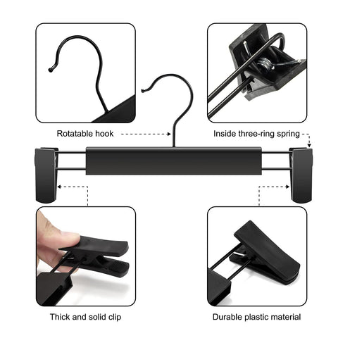 GUANJUNE Clothes Pants Hangers, Space-Saving Skirt Holders with 360 ° Swivel Hooks, Adjustable Clips, Trouser Hangers
