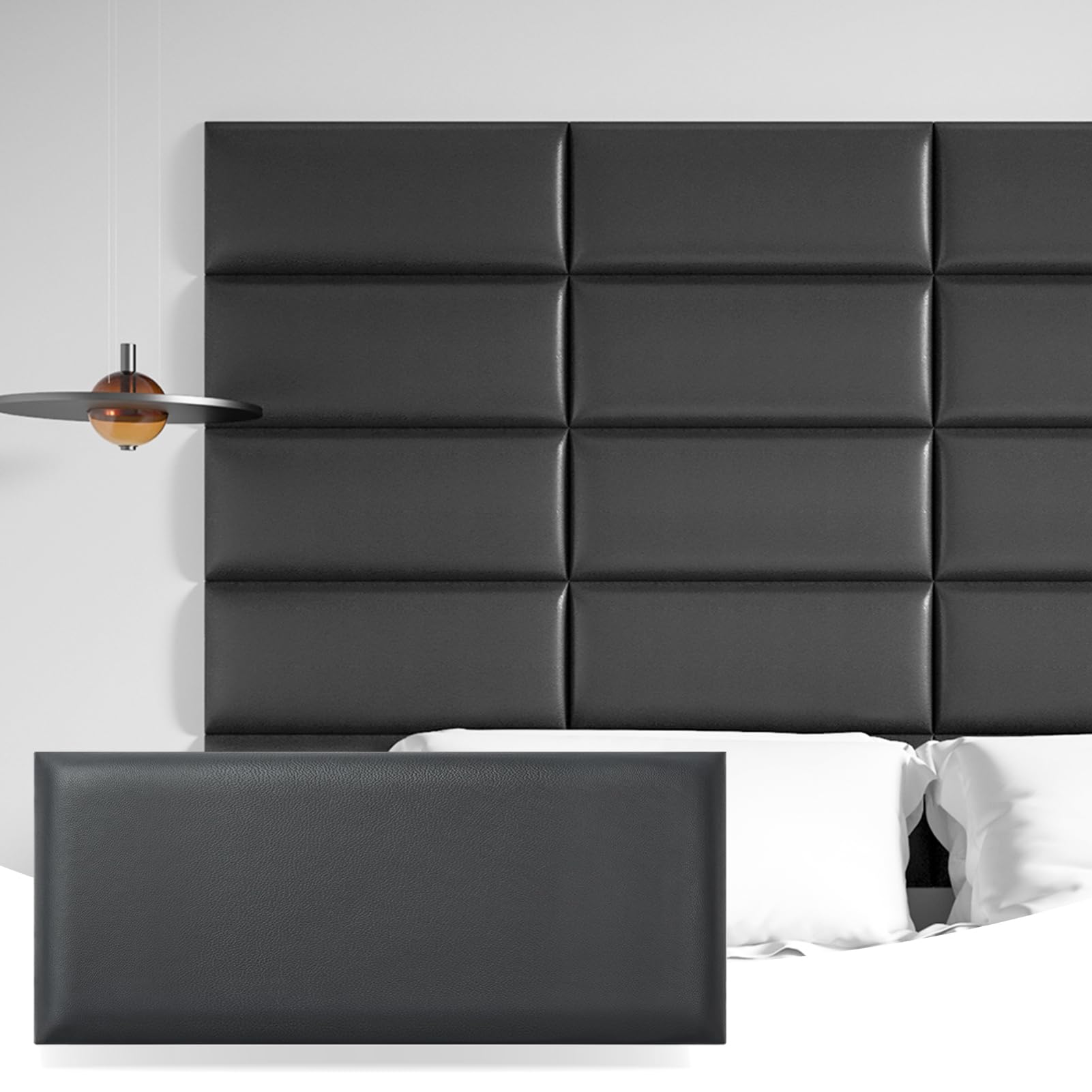 Art3d 4-Pack Peel and Stick Upholstered Headboard, 9.84 x 23.62 in, Black