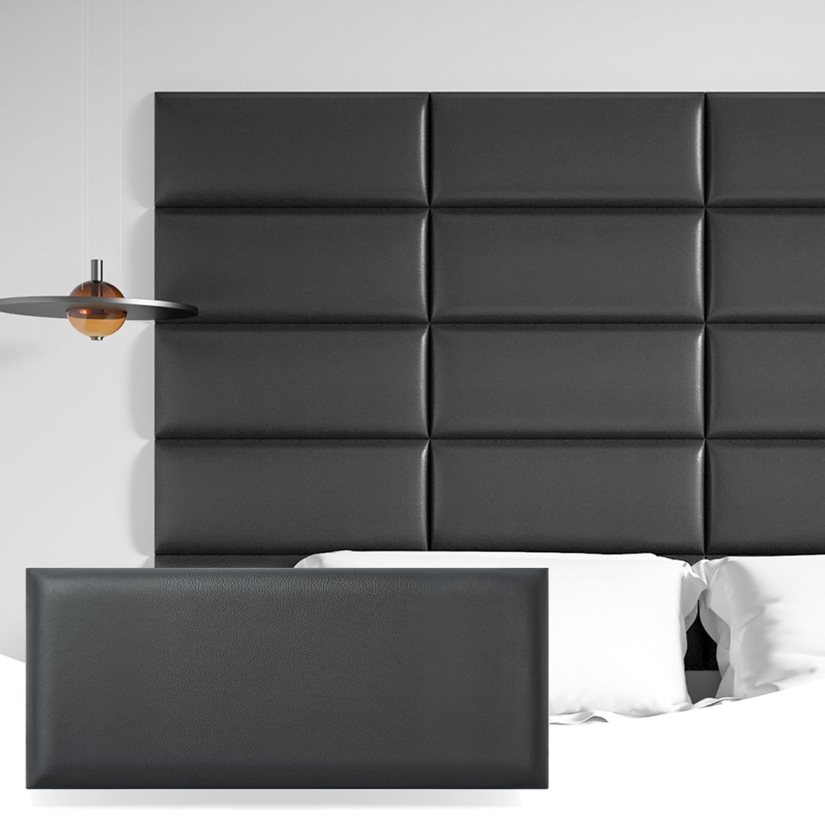 Art3d 4-Pack Peel and Stick Upholstered Headboard, 9.84 x 23.62 in, Black