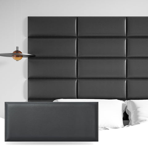 Art3d 4-Pack Peel and Stick Upholstered Headboard, 9.84 x 23.62 in, Black