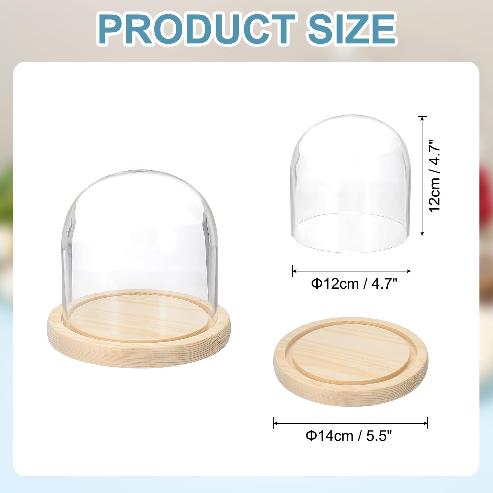 sourcing map Glass Cloche Display Dome, 4.7" x 4.7" Glass Dome Display Case Wood Base Tabletop Jar Case Decorative Bell Jar for Plant Home Decor