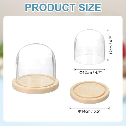 sourcing map Glass Cloche Display Dome, 4.7" x 4.7" Glass Dome Display Case Wood Base Tabletop Jar Case Decorative Bell Jar for Plant Home Decor