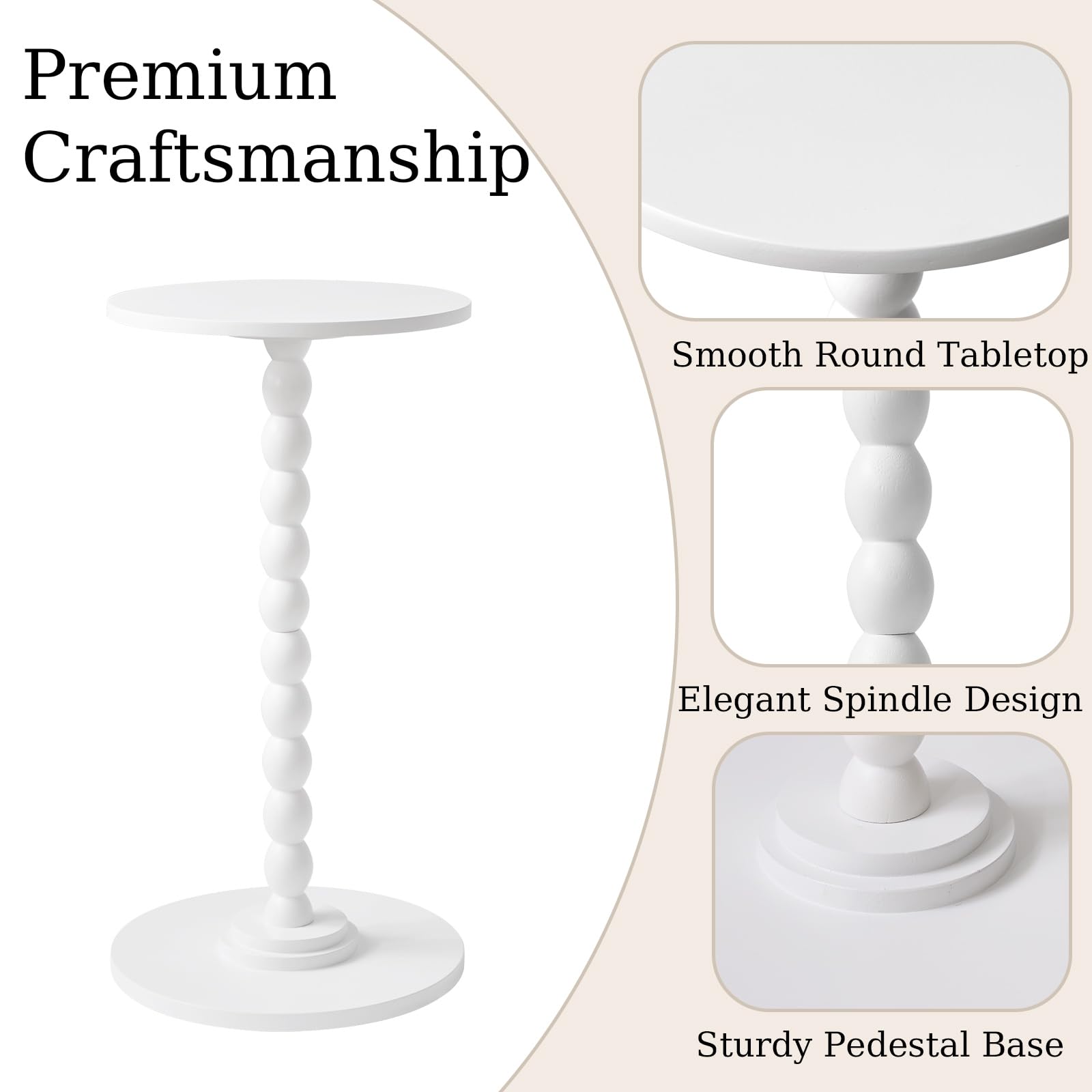 Aibiju Narrow End Table, Modern Nightstand, Round Side Table, Small Bedside Table with Solid Wood Leg for Living Room, Bedroom, Small Spaces