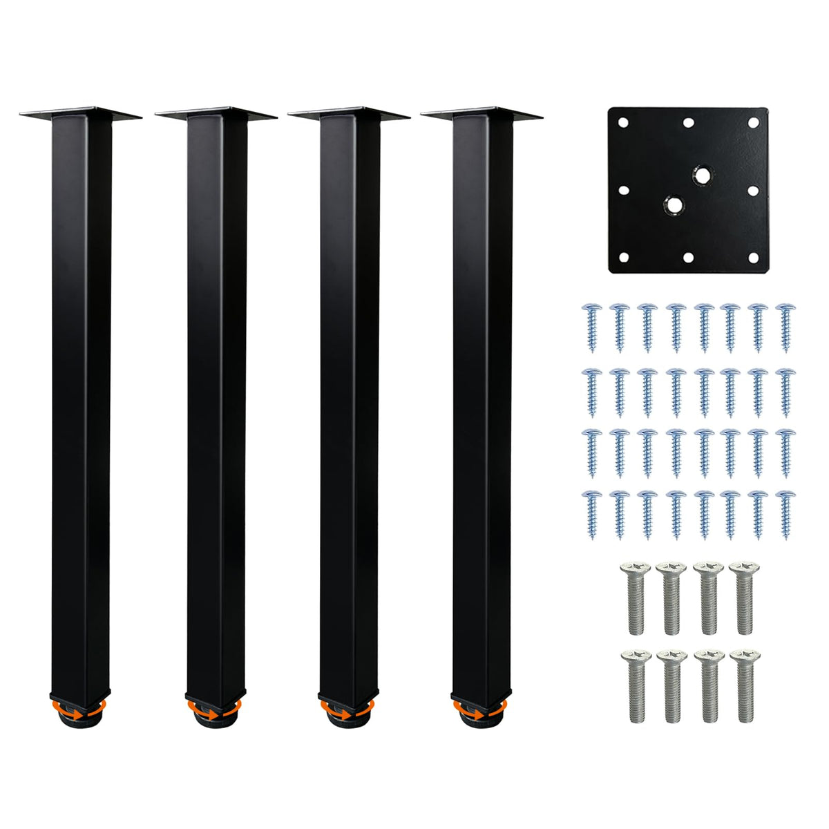 QLLY 50cm/19.7 inch Square Tall Metal Desk Legs, Office Table Furniture Leg Set, Set of 4 (50cm, Black)