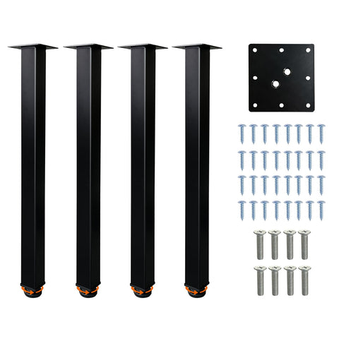 QLLY 50cm/19.7 inch Square Tall Metal Desk Legs, Office Table Furniture Leg Set, Set of 4 (50cm, Black)