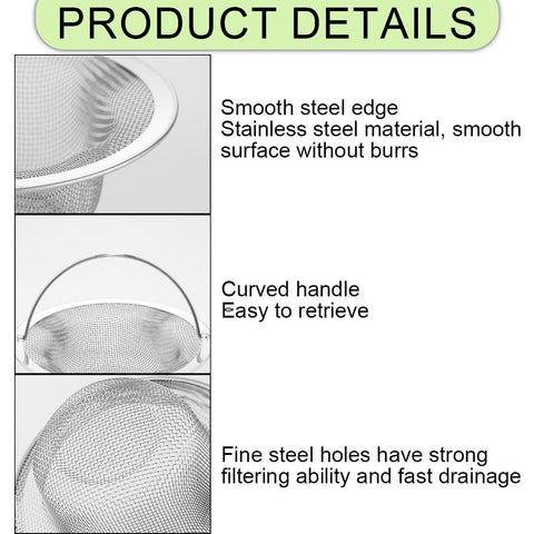 Azlanway Sink Strainer Kitchen Sink Stainless Steel with Handle, Pack of 2 Sink Strainer 11 x 8 x 2.3 cm, Kitchen Drain Protection