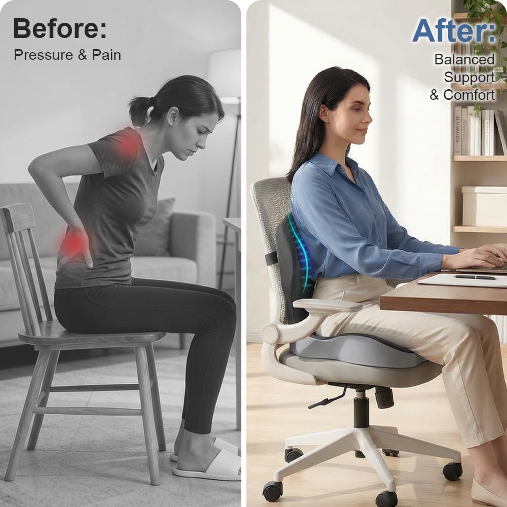 Ergonomic Memory Foam Seat Cushion for Office Car Gaming Chairs Dark Gray