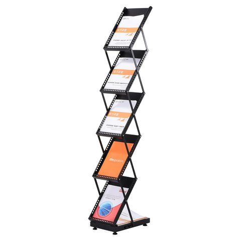 PATIKIL Foldable Magazine Display Racks Floor Standing 5 Layers Brochure Stand Catalog Literature Holder with Wheels for Hotel, Exhibition