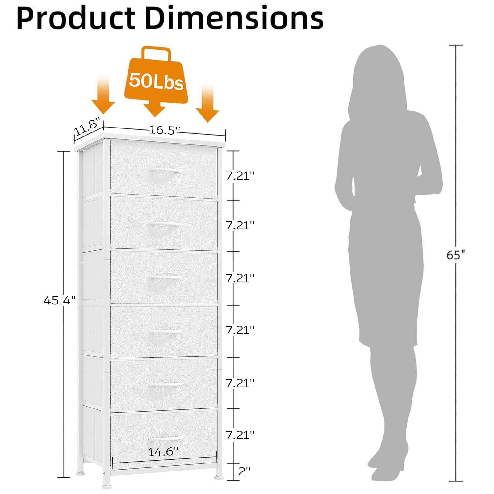 CAIYUN 6 Drawer Tall Dresser, Dresser for Bedroom Entryway Hallway, Closet Storage Drawer, Commode De Chambre, Armoire De Rangement, White