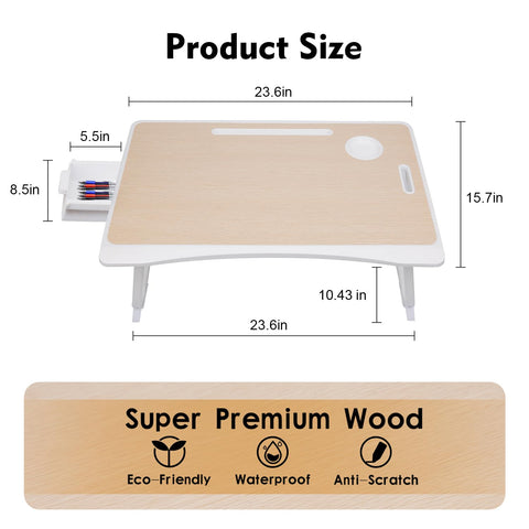 Amaredom Lap Desk, Foldable Bed Desk for Laptop, 60cm x40 cm - White Oak