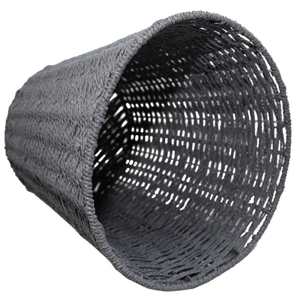 Armo® Round Rattan Effect Woven Waste Paper Bin Basket For Office, Bedroom, Home, Work Rubbish Bin Storage Baskets (Grey)