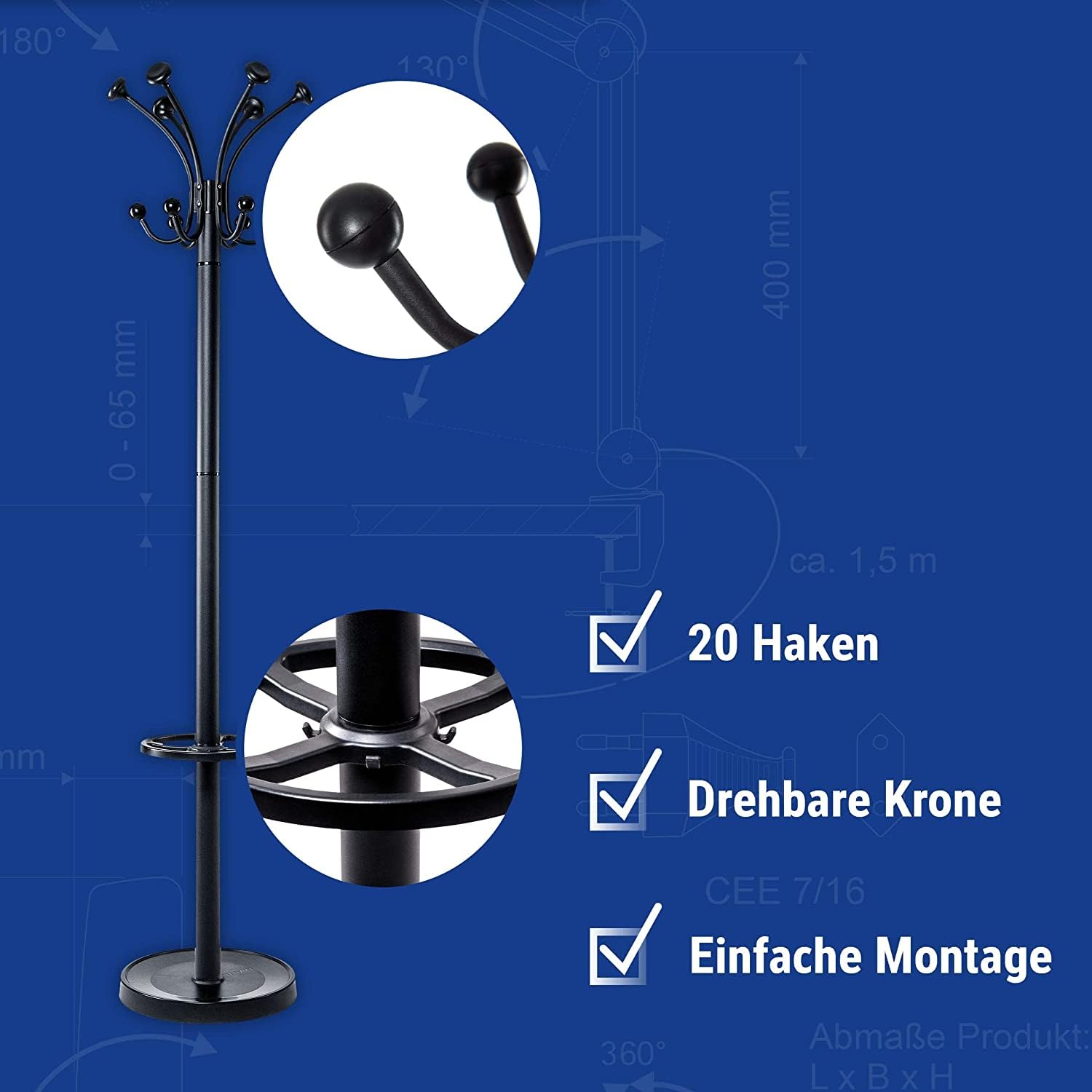 MAUL MAULnubis Coat Stand | Modern and Stable Standing Coat Rack for Private Use, Office and Reception Rooms | Sturdy Steel Clothes Rack for Jackets