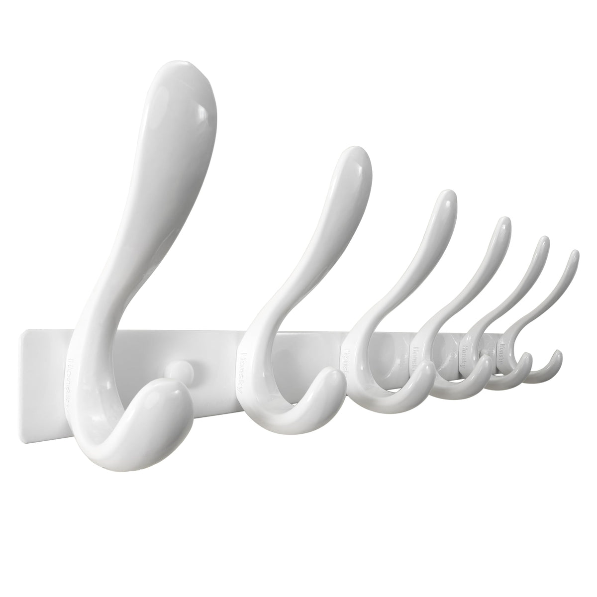 HONSKY 44cm Wall Mounted Coat Rack with 6 Doube Metal Hooks, White