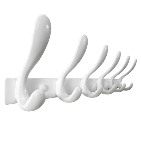 HONSKY 44cm Wall Mounted Coat Rack with 6 Doube Metal Hooks, White