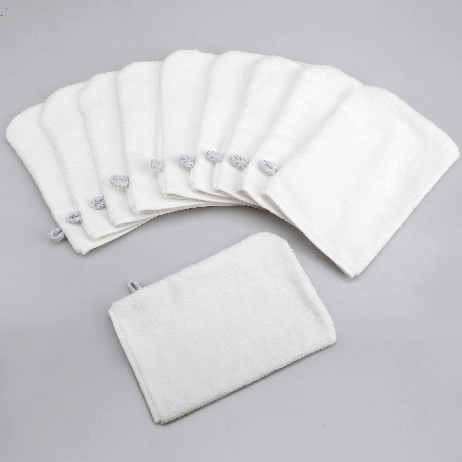 PHOGARY Pack of 10 Microfibre Body Wash Mitts (White), Soft Face Cleansing Mitts, Bath SPA Terry Cloth, 15x21 cm