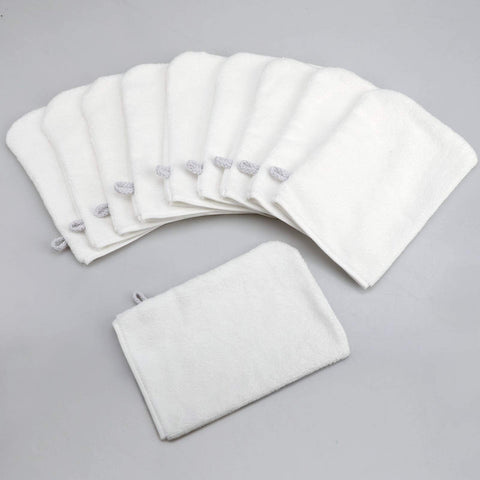 PHOGARY Pack of 10 Microfibre Body Wash Mitts (White), Soft Face Cleansing Mitts, Bath SPA Terry Cloth, 15x21 cm