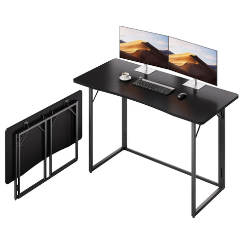 JOYMOOP Black 47.2" Folding Desk, No Assembly Small Foldable Desk for Home, Office, Wooden Top Folding Computer Desk for Working, Writing, Studying