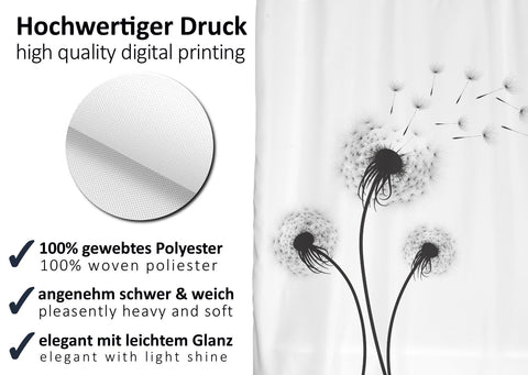 arteneur Anti-Mould Shower Curtain 180 x 200 cm Black and White Shower Head