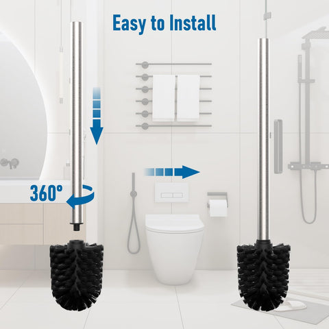 Mozmmhi Toilet Brush, Toilet Brush with 3 Replacement Heads, PP Toilet Brush Made of 304 Stainless Steel Handle for Bathroom Cleaning