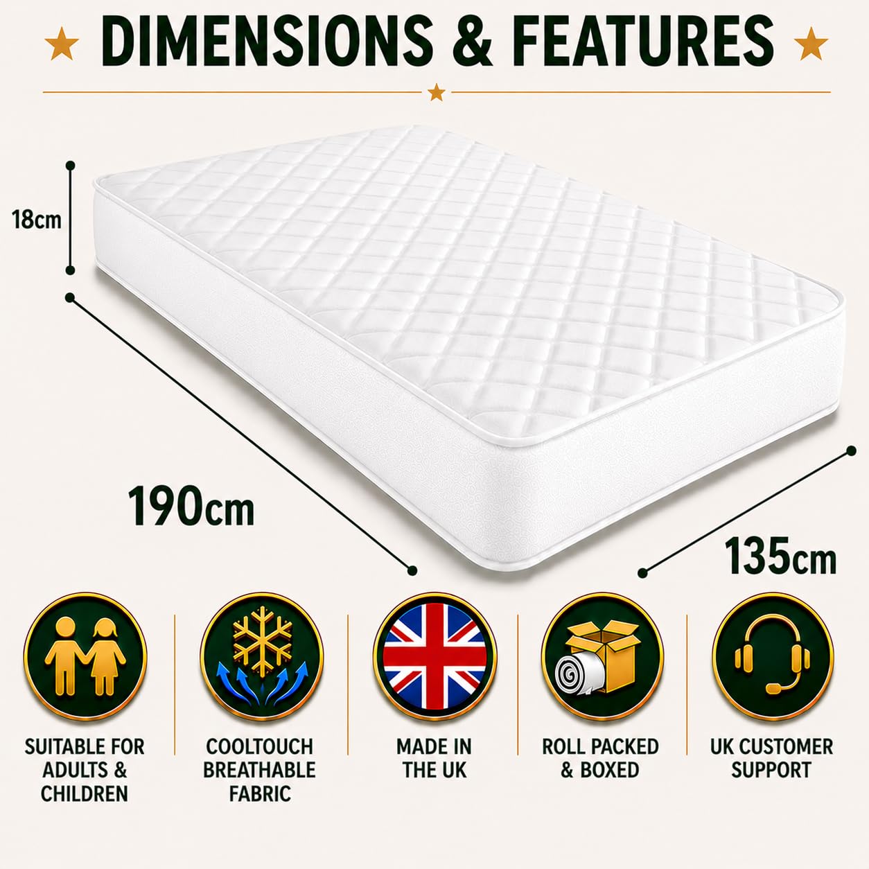 Starlight Beds Arctic White Hybrid Double Mattress, 4ft6 x 6ft3
