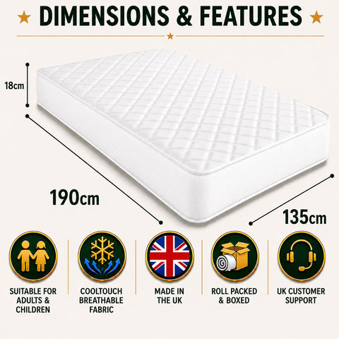 Starlight Beds Arctic White Hybrid Double Mattress, 4ft6 x 6ft3