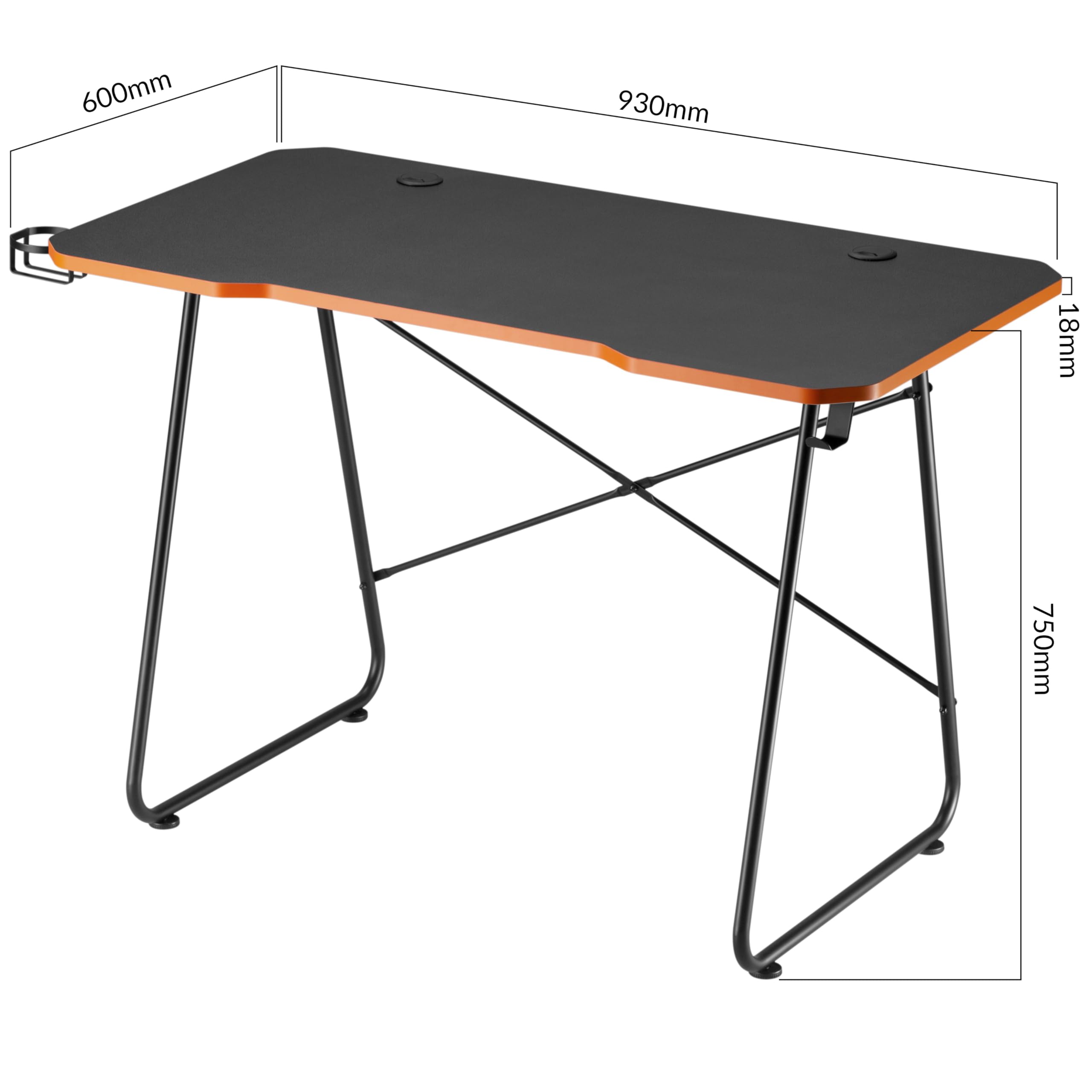 Properav Computer Study Desk Black for Home Office PC Monitor Laptop Gaming with Headphone Hook & Cup Holder