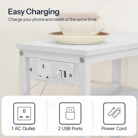 HOOBRO Narrow Side Table, Slim Bedside Table with Charging Station for Small Space, USB Ports and Power Outlet, 40 x 20 x 60 cm, for Living Room