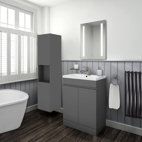 Biubiubath 500mm Bathroom Sink Unit with Basin Matt Grey 2 Soft Close Doors Freestanding Bathroom Suite with Vanity Unit