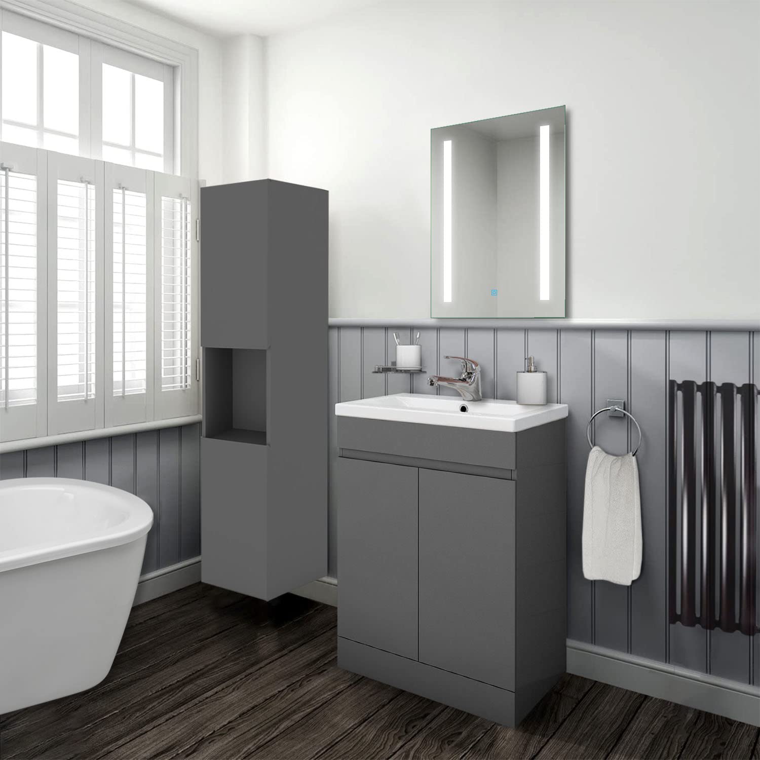 Biubiubath 500mm Vanity Unit with Basin Floor Standing Matt Grey Storage Cabinets 2 Doors