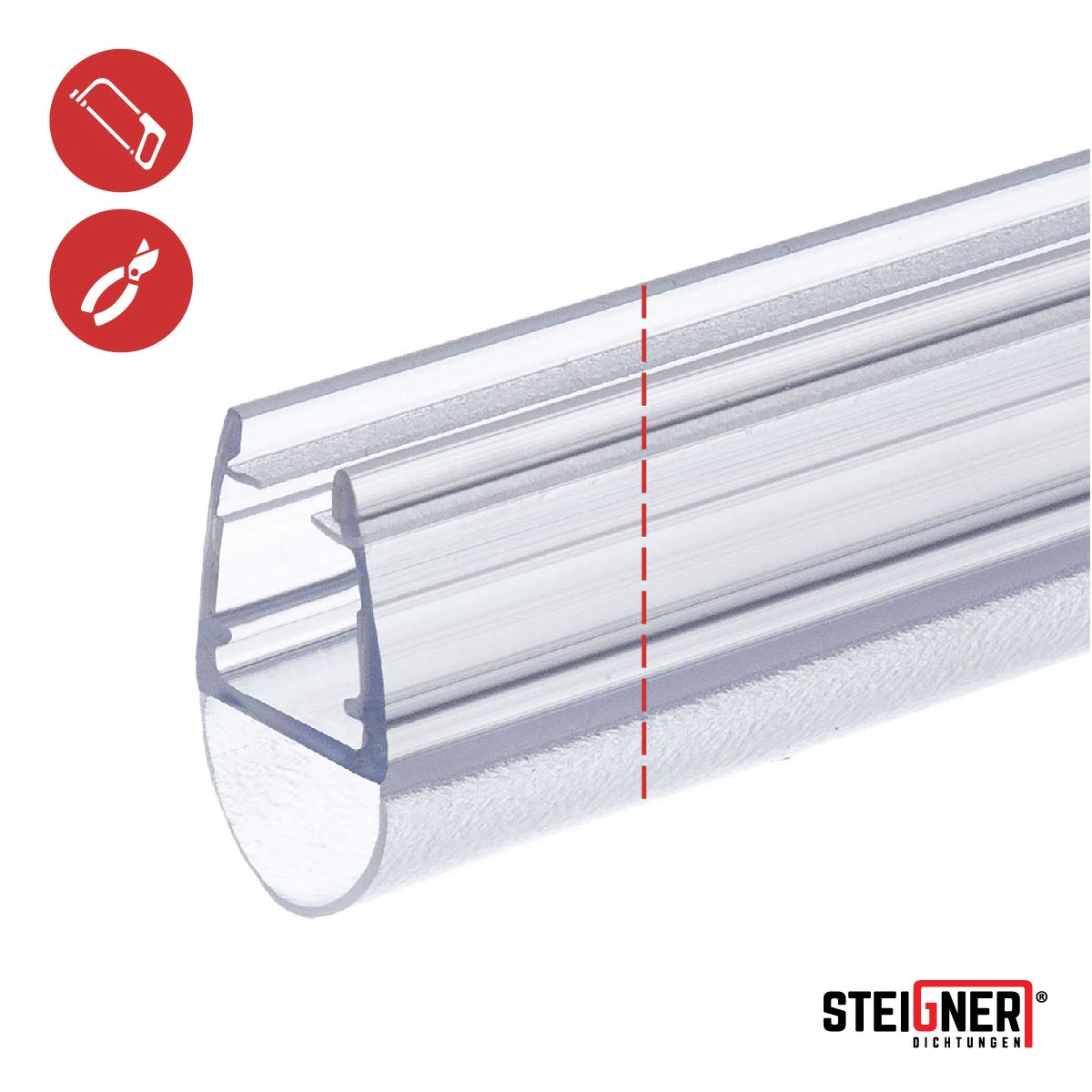 STEIGNER UK07 70cm Shower Seal for 6/7 / 8mm Glass Shower Doors and Panels Stops Leaks and Creates A Barrier