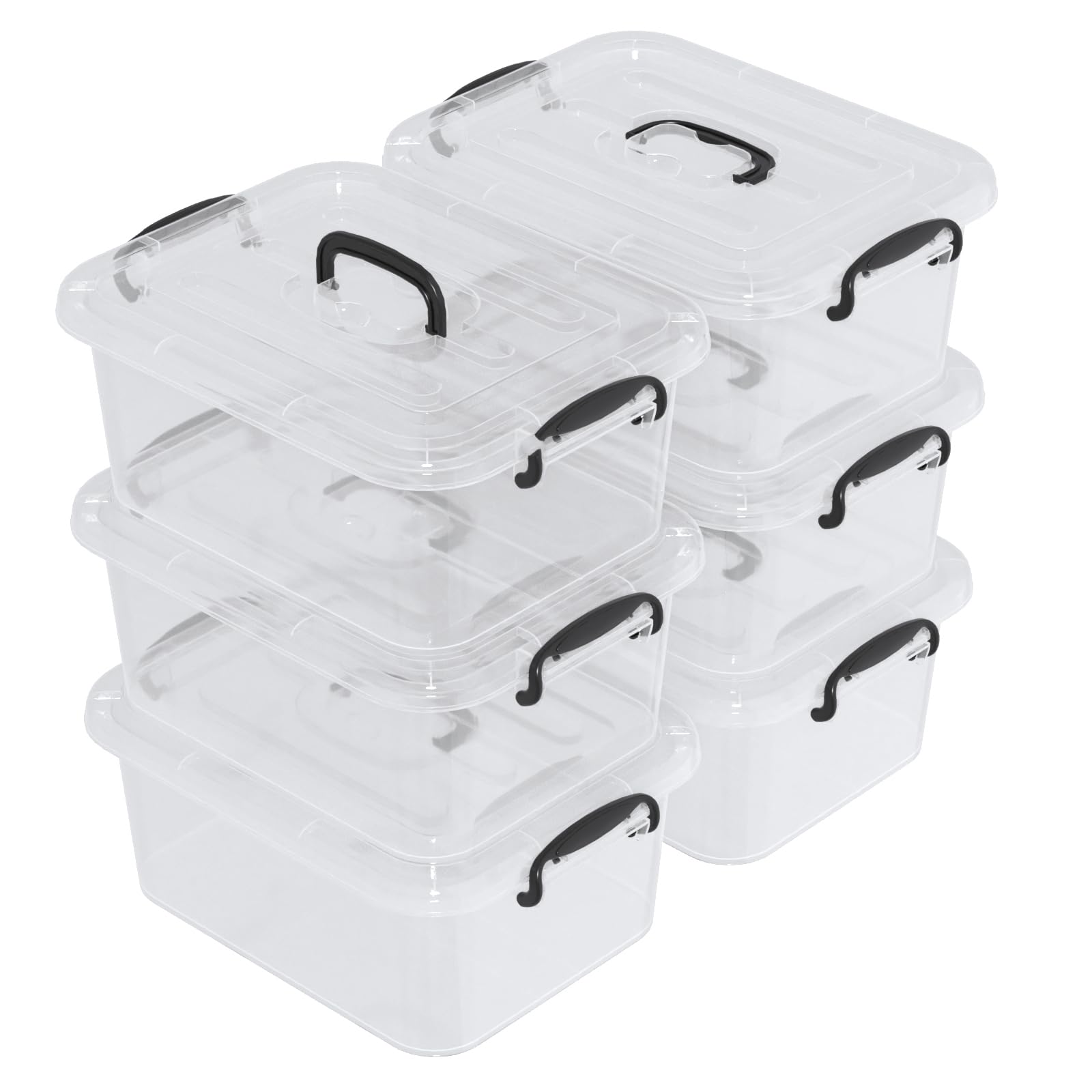 Waikhomes 6 x 8 Litre Clear Plastic Storage Box with Lids, Home Office Kitchen Stackable Nestable Transparent Plastic Boxes