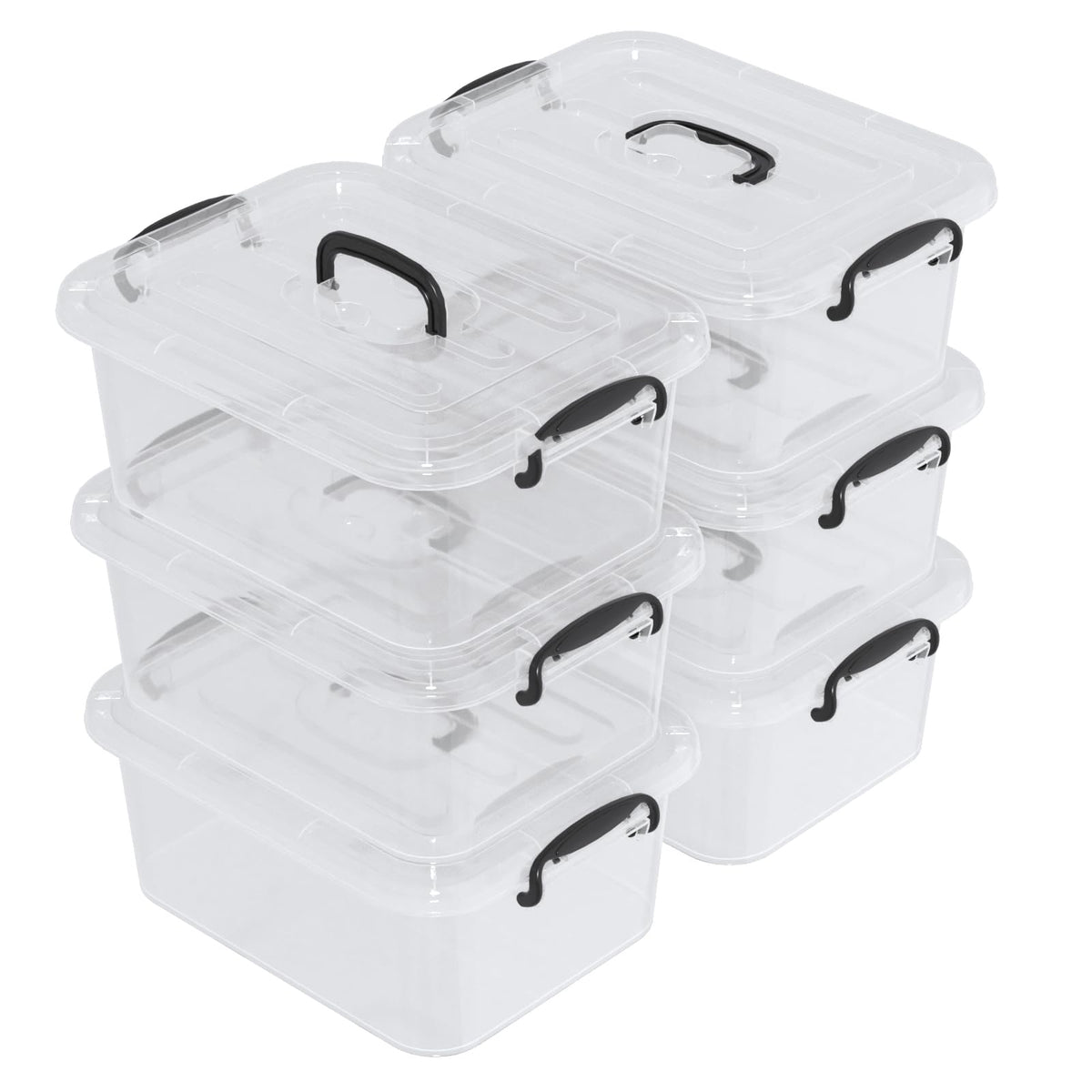Waikhomes 6 x 8 Litre Clear Plastic Storage Box with Lids, Home Office Kitchen Stackable Nestable Transparent Plastic Boxes