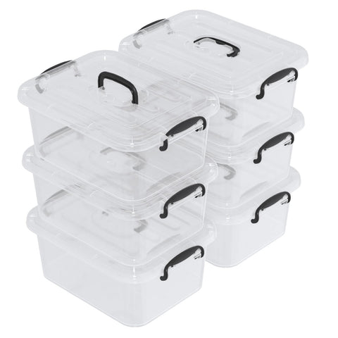Waikhomes 6 x 8 Litre Clear Plastic Storage Box with Lids, Home Office Kitchen Stackable Nestable Transparent Plastic Boxes