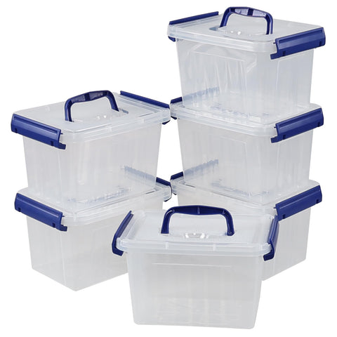 Parlynies 3L Plastic Storage Container Bin with Latching Lid, Small Storage Bin Tote Stackable and Nestable Organizing Box, Pack of 6